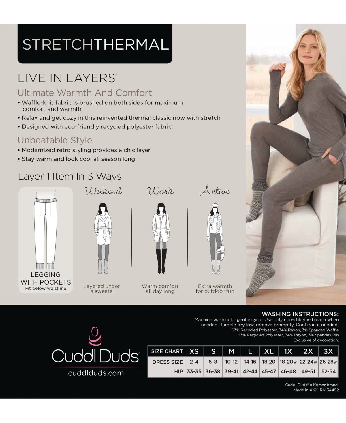 Shop Cuddl Duds Plus Size Stretch Thermal Mid-rise Leggings In Stone Grey Heather