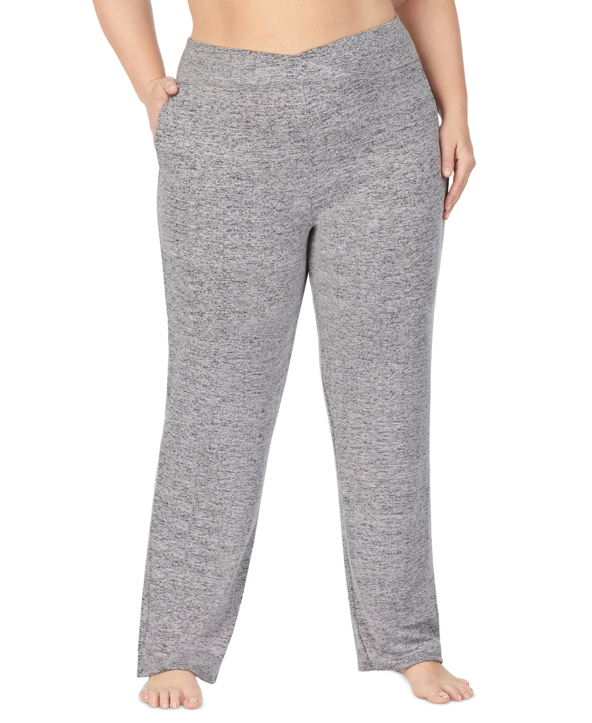 Cuddl Duds Plus Size Soft Knit Mid-Rise Lounge Pants - Marled Dark Charcoal