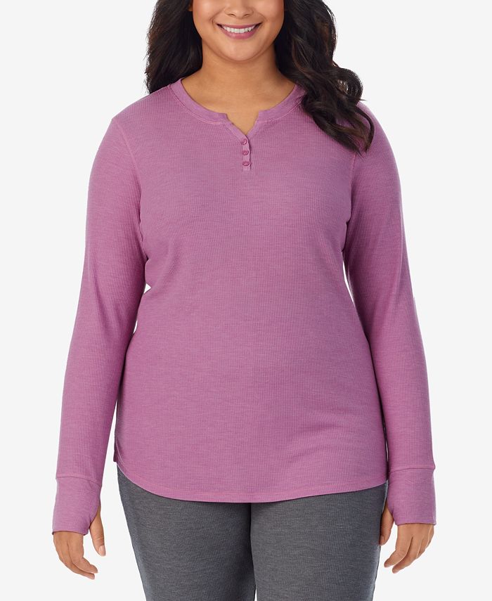 Cuddl Duds Plus Size Stretch Thermal Henley Top with Thumholes Macy's