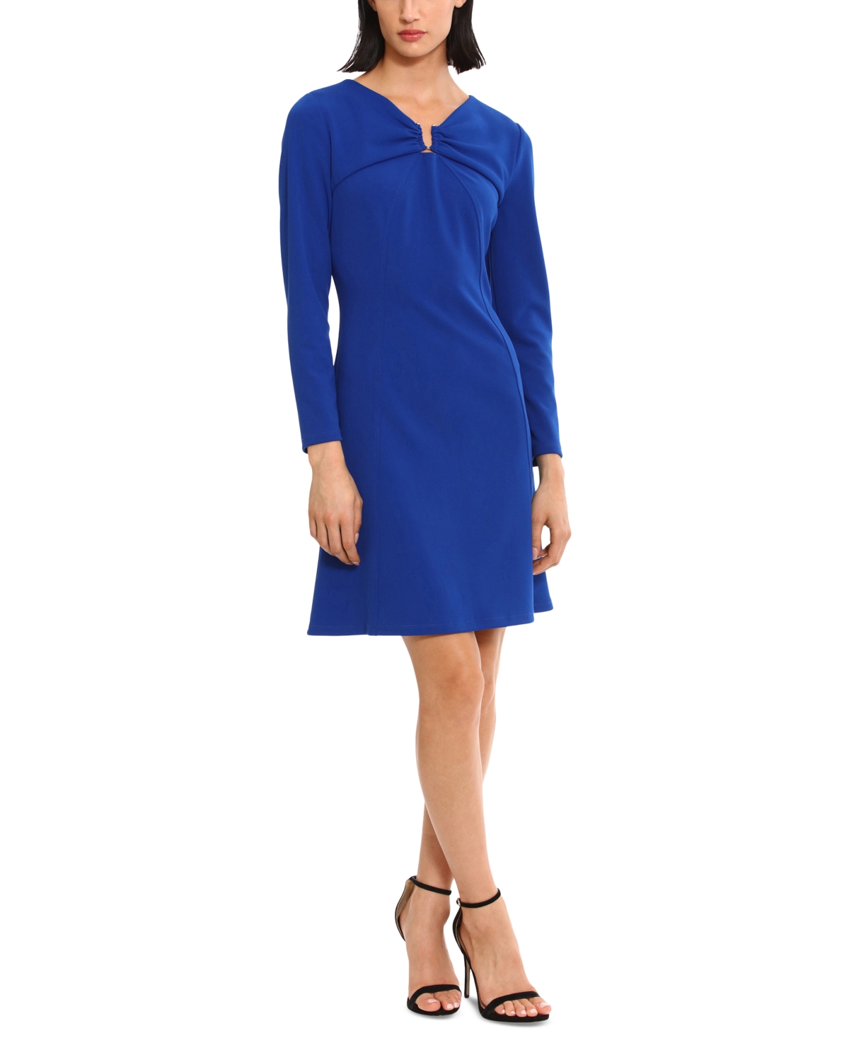 Donna Morgan Women's Ruched V-neck Long-sleeve Dress In Retro Blue