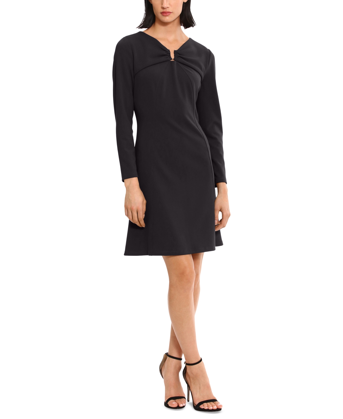 Donna Morgan Women's Ruched V-neck Long-sleeve Dress In Black