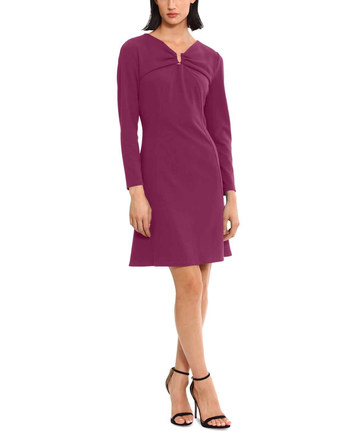 Donna Morgan Women's Ruched V-neck Long-sleeve Dress In Raspberry Radiance