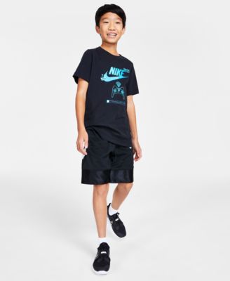 Nike Big Kids Sportswear Printed T Shirt Elite Dri Fit Basketball Shorts Flex Runner 2 Slip On Running Sn In Black,white