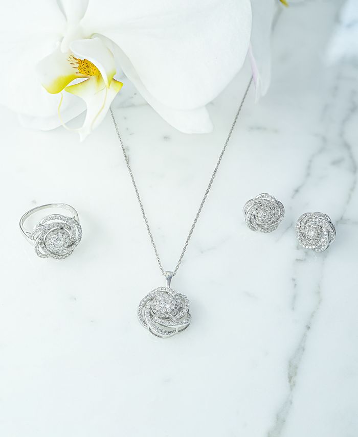 Wrapped in Love - Diamond Earrings, 14k White Gold Diamond Pave Knot Earrings (1 ct. t.w.)