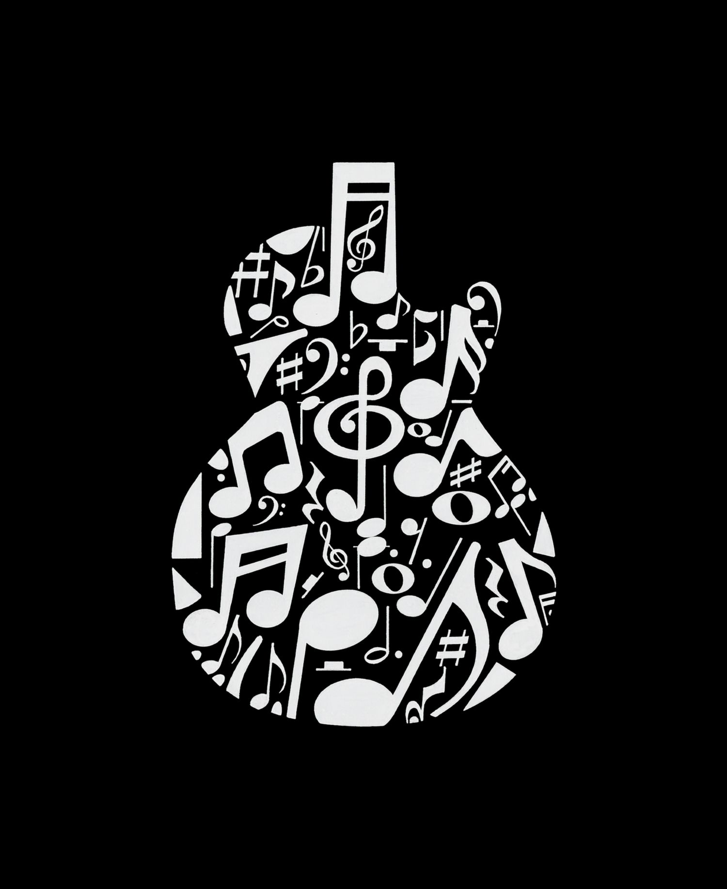 Men's Music Notes Guitar Printed Word Art T-shirt