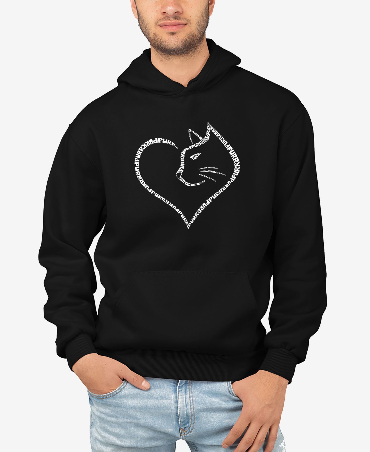 Men's Cat Heart Word Art Hooded Sweatshirt
