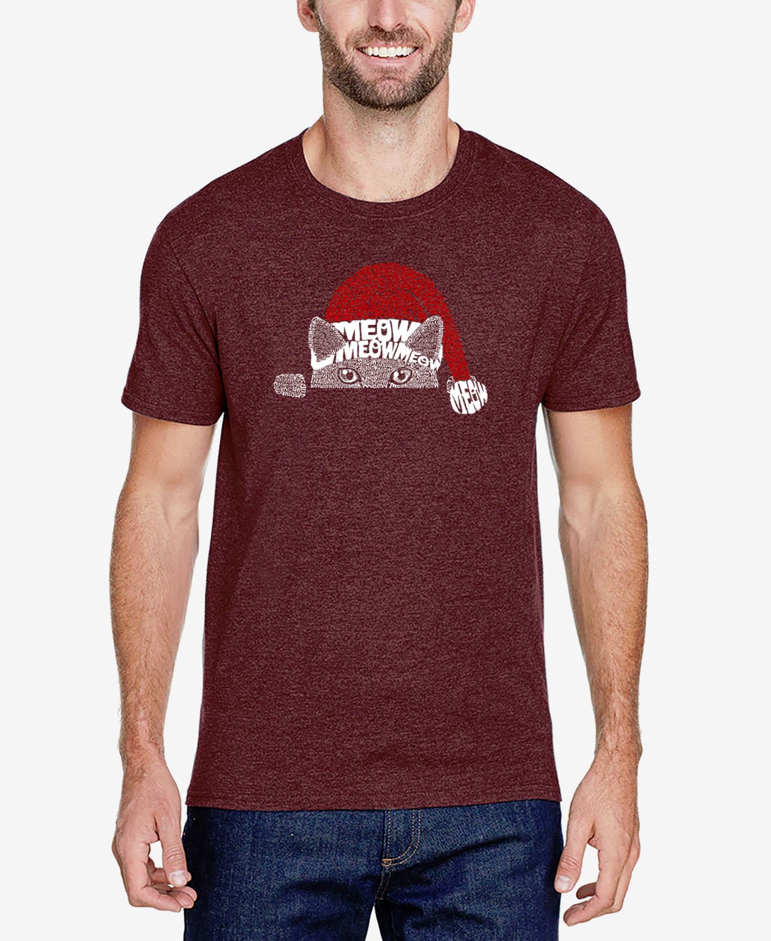 Men's Cotton/Poly Blend Word Art T-shirt - Christmas Cat