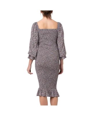 Maternity Ripe Willow Shirred Nursing Dress Black