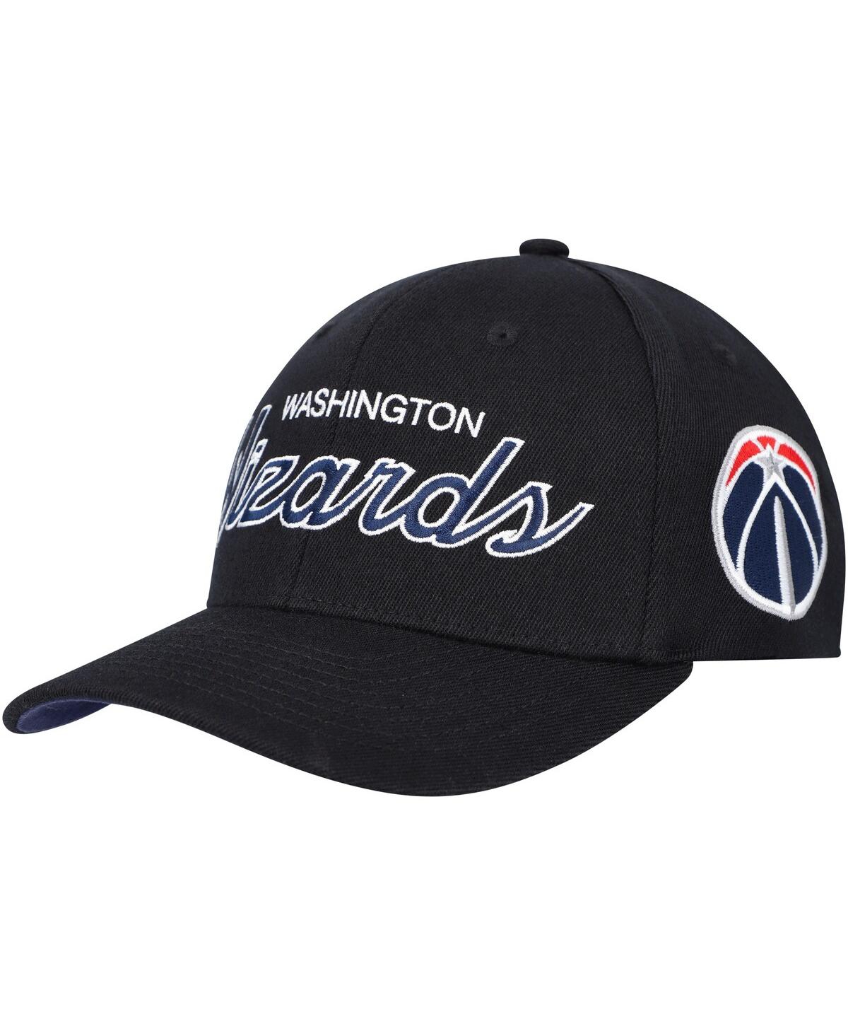 Mitchell & Ness Men's  Black Washington Wizards Hardwood Classics Script 2.0 Snapback Hat In Black