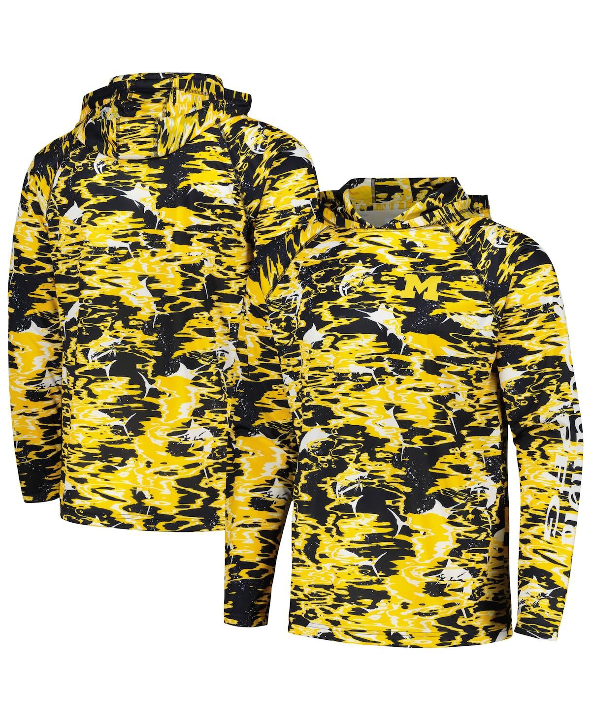 Shop Columbia Men's  Navy Michigan Wolverines Pfg Terminal Tackle Omni-shade Rippled Long Sleeve Hooded T-