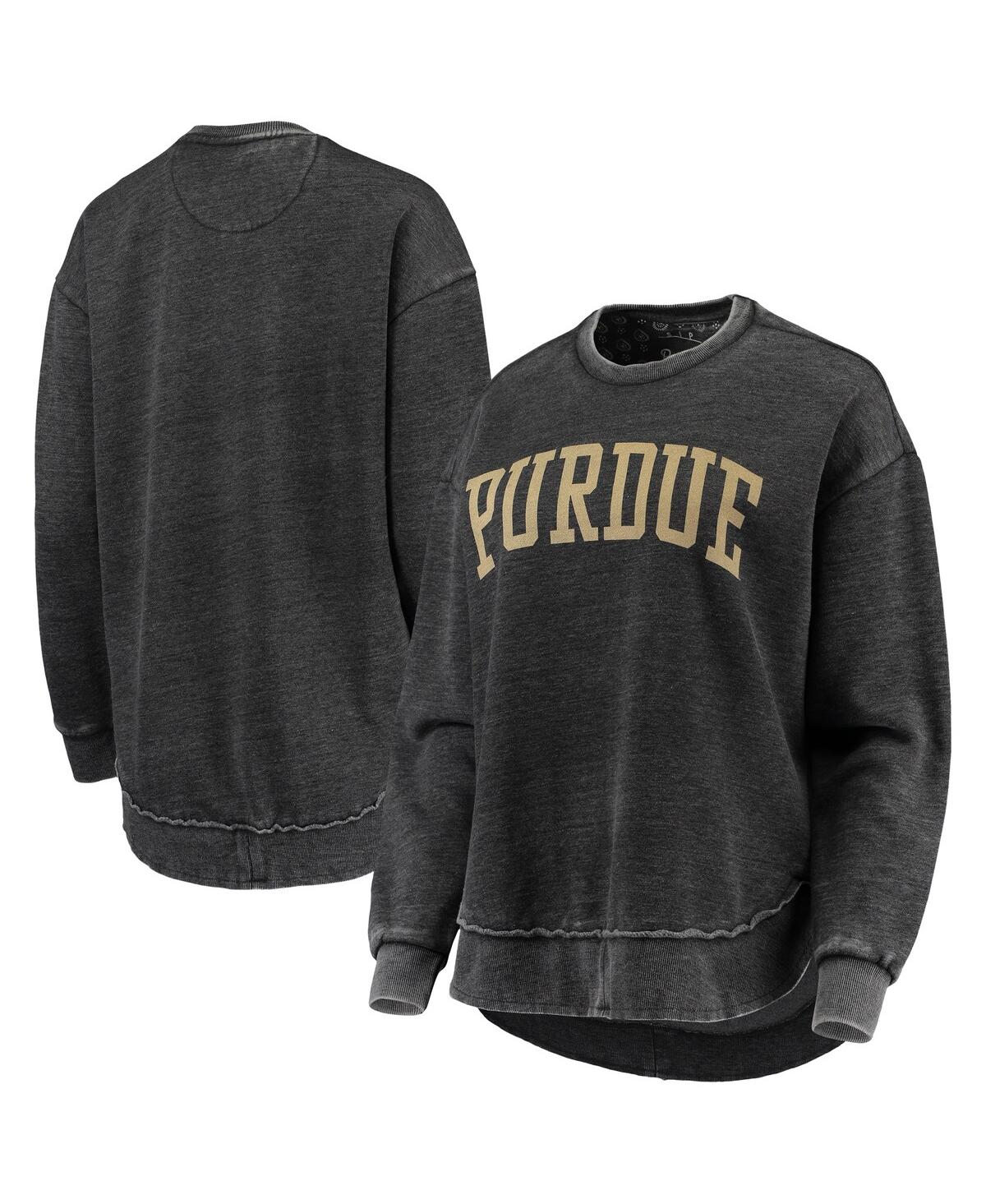 Women's PressboxPurdue Boilermakers Vintage-Like Wash Pullover Sweatshirt - Black