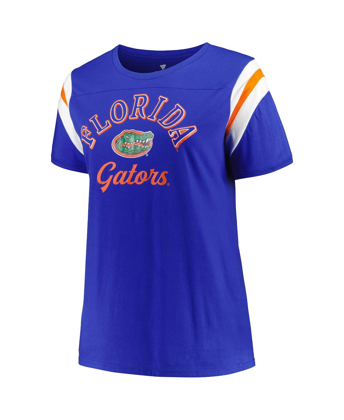 Shop Profile Women's  Royal Florida Gators Plus Size Striped Tailgate Scoop Neck T-shirt