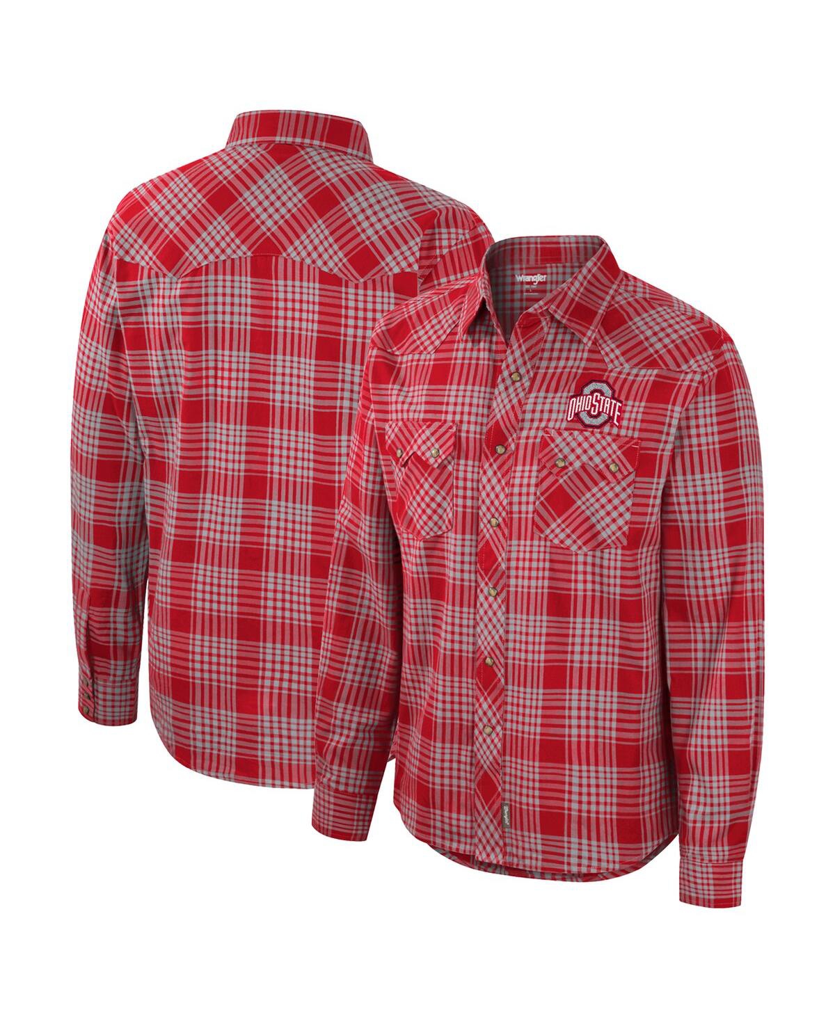 Men's Colosseum x WranglerOhio State Buckeyes Plaid Western Long Sleeve Snap-Up Shirt - Scarlet