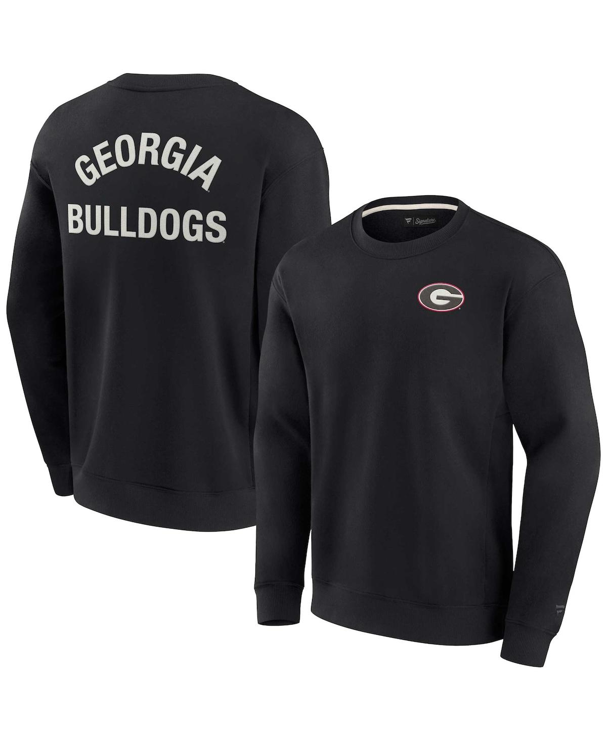 Fanatics Signature Men's And Women's  Black Georgia Bulldogs Super Soft Pullover Crew Sweatshirt
