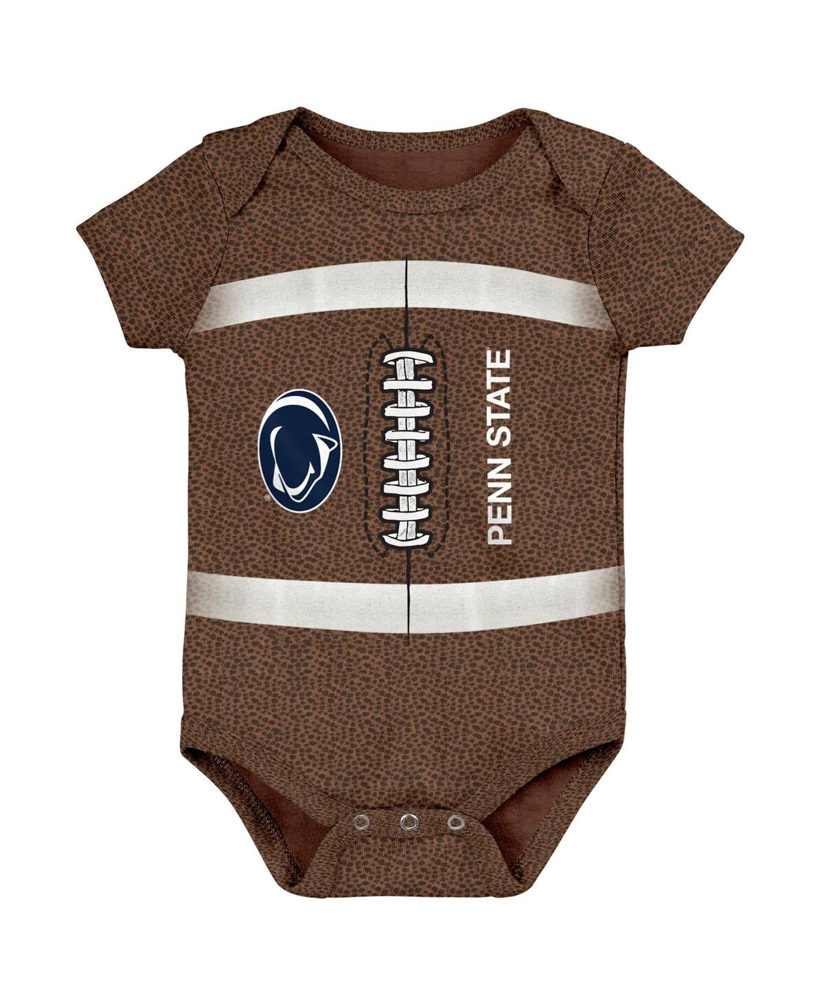 Outerstuff Newborn And Infant Boys And Girls Brown Penn State Nittany Lions Catch Me Football Bodysuit In Brown