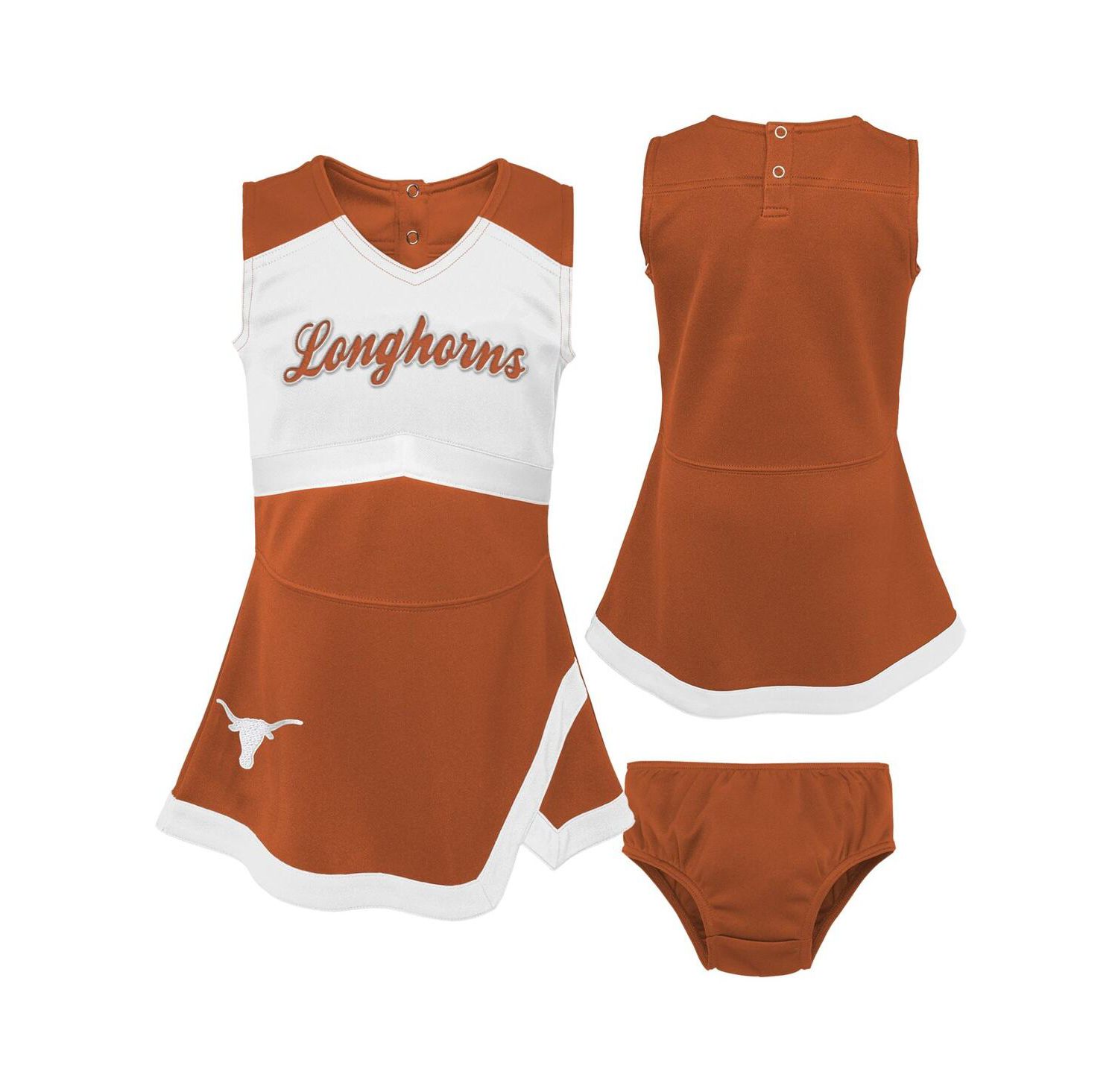 Girls Preschool Burnt Orange, White Texas Longhorns Two-Piece Cheer Captain Jumper Dress and Bloomers Set