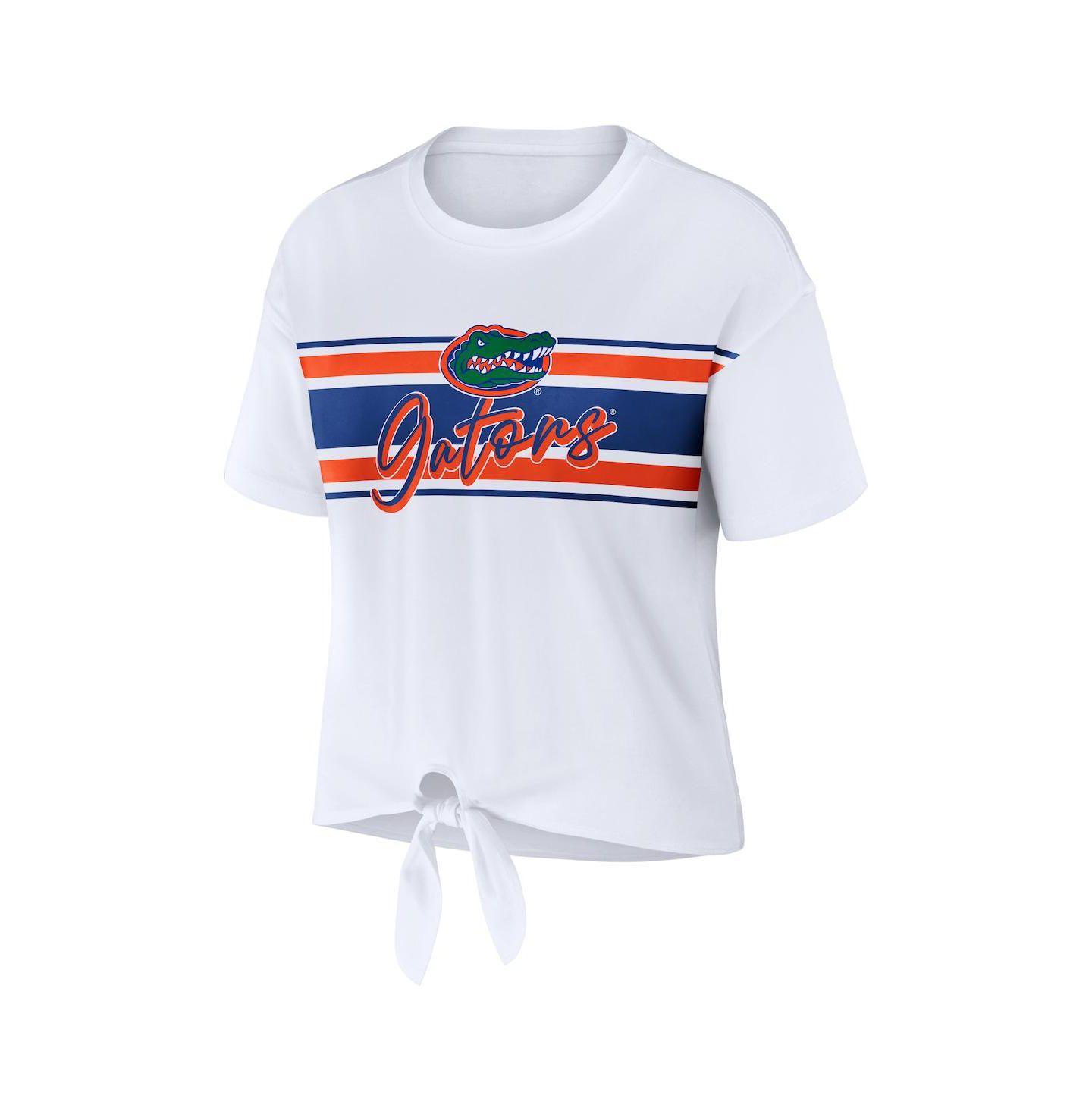 Женская футболка WEAR by Erin Andrews White Florida Gators Striped Front Knot Cropped — фото 3