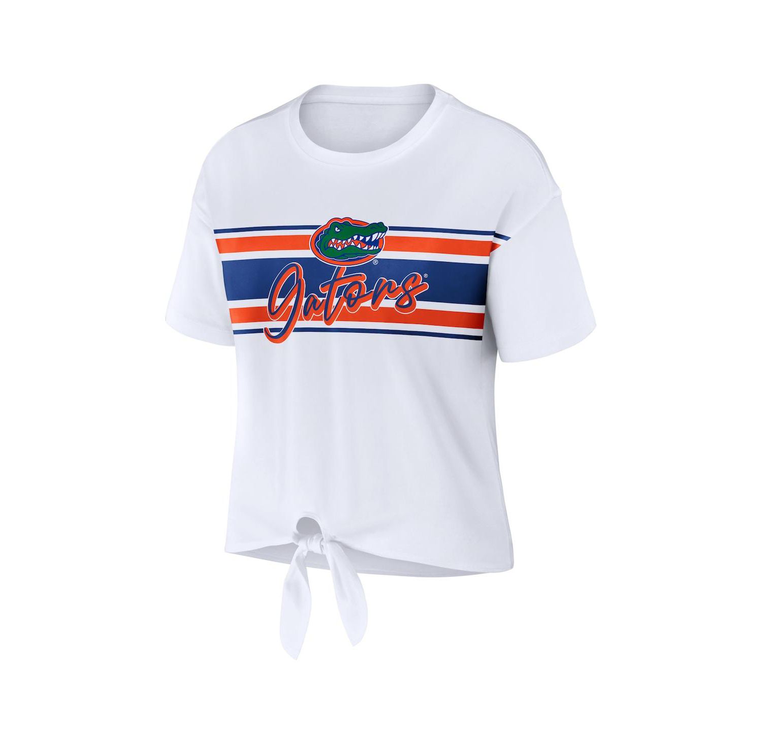 Women's White Florida Gators Striped Front Knot Cropped T-shirt