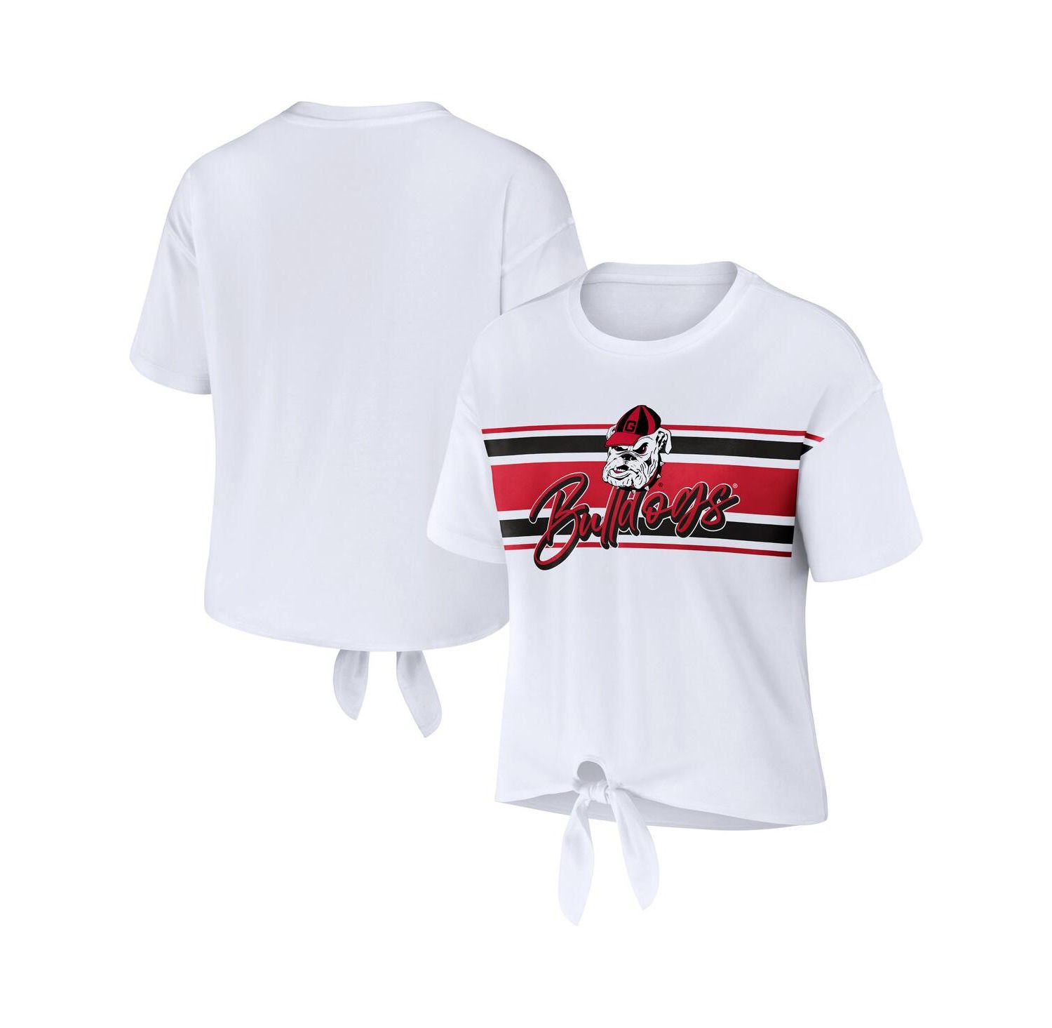 Women's White Georgia Bulldogs Striped Front Knot Cropped T-shirt