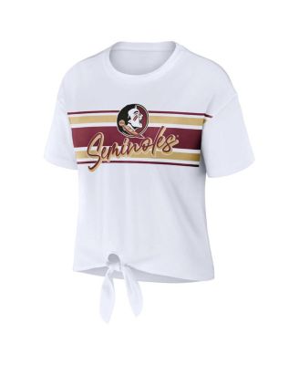 Women's White Florida State Seminoles Striped Front Knot Cropped T-shirt