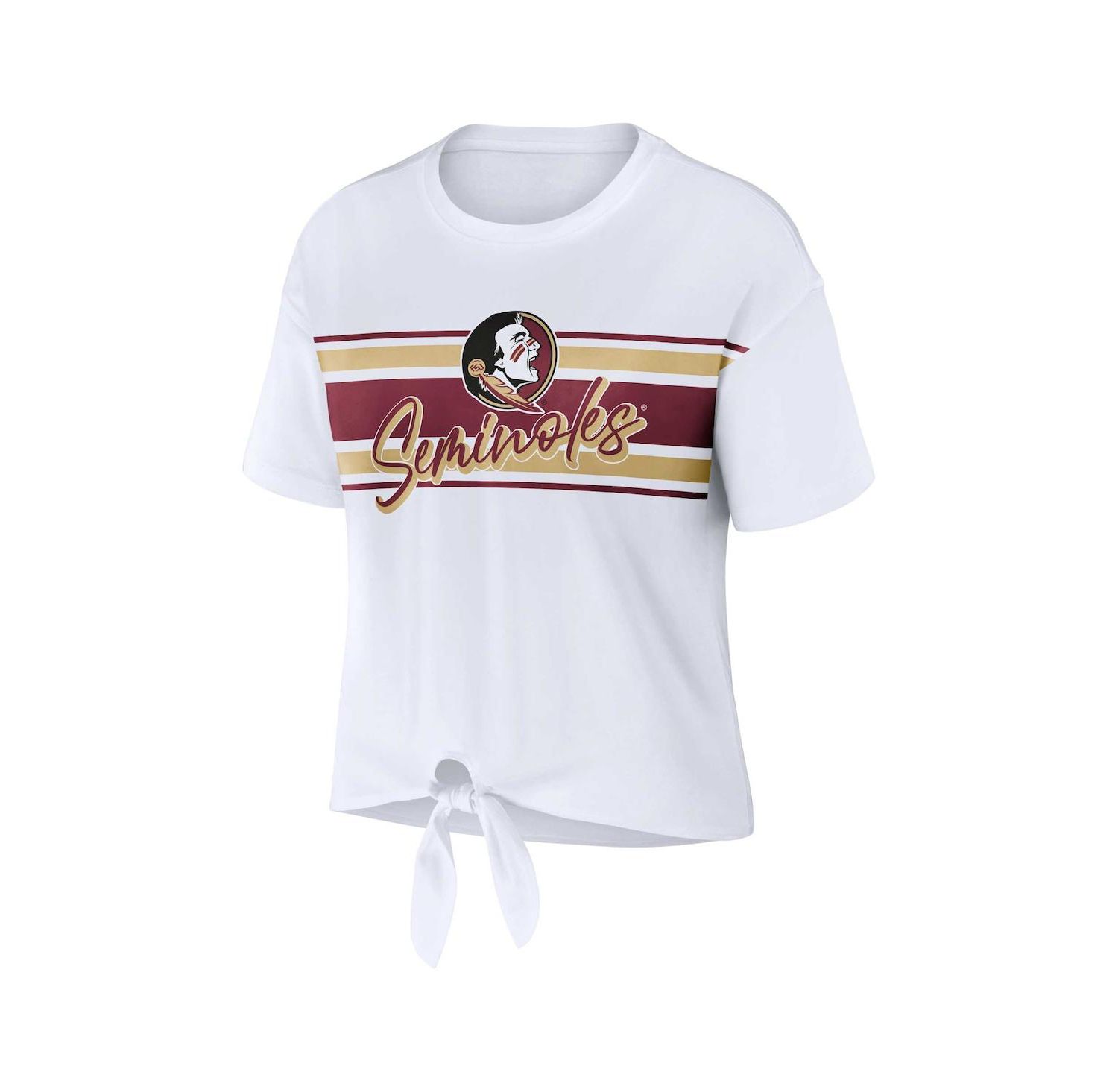 Women's White Florida State Seminoles Striped Front Knot Cropped T-shirt