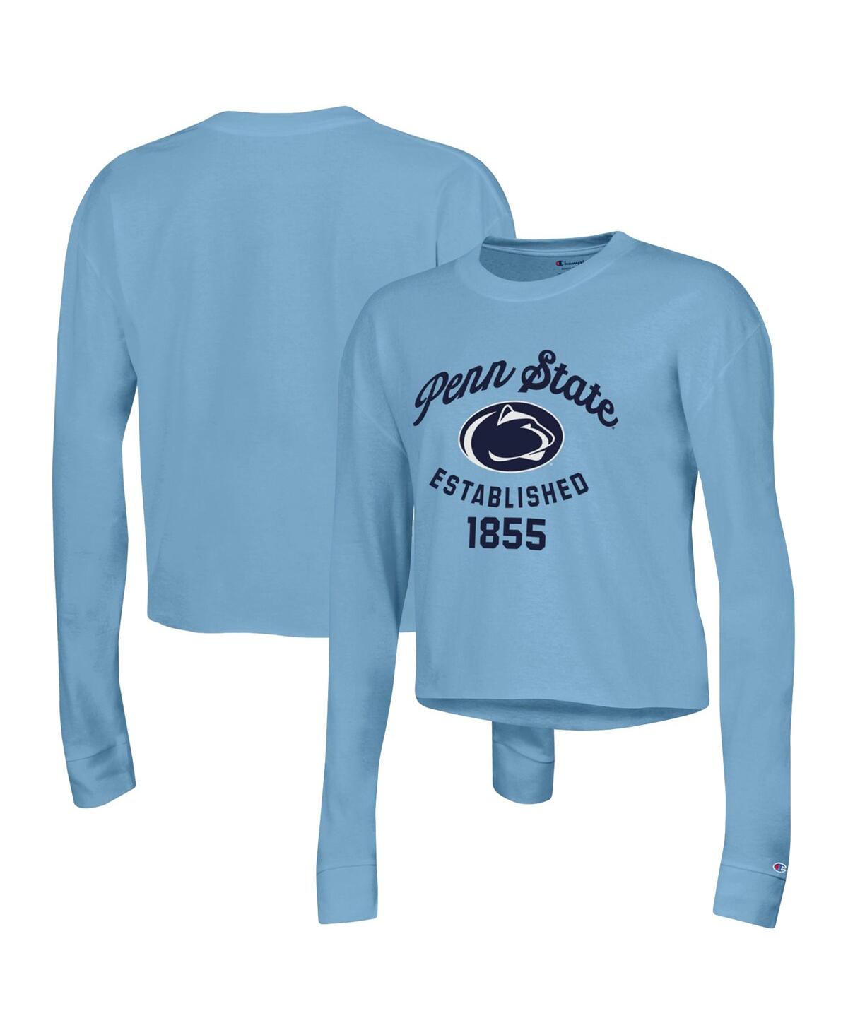 Shop Champion Women's  Blue Penn State Nittany Lions Boyfriend Cropped Long Sleeve T-shirt