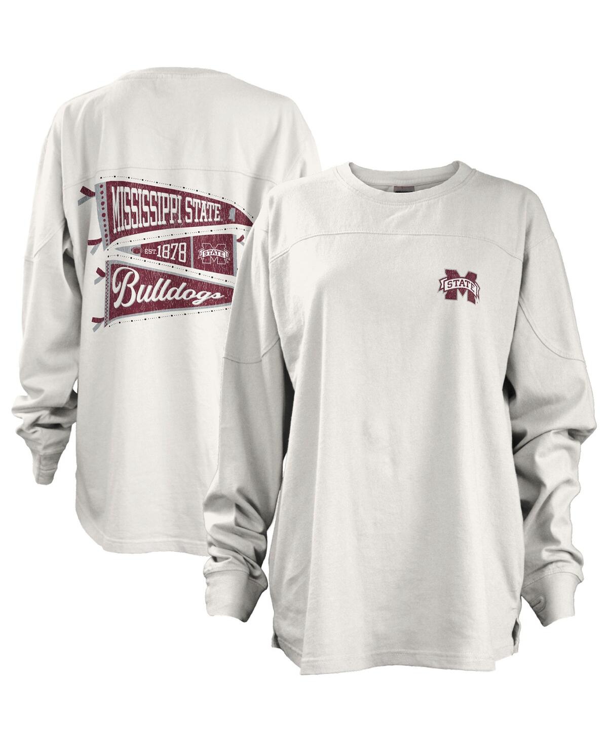 Pressbox Women's  White Mississippi State Bulldogs Pennant Stack Oversized Long Sleeve T-shirt