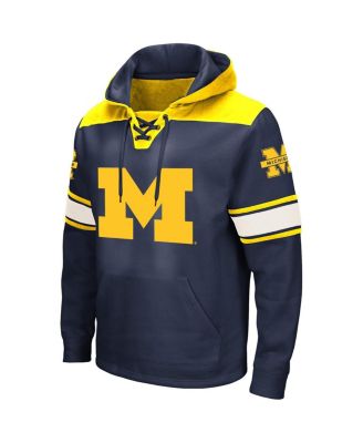 Men's Navy Michigan Wolverines Big and Tall Hockey Lace-Up Pullover Hoodie