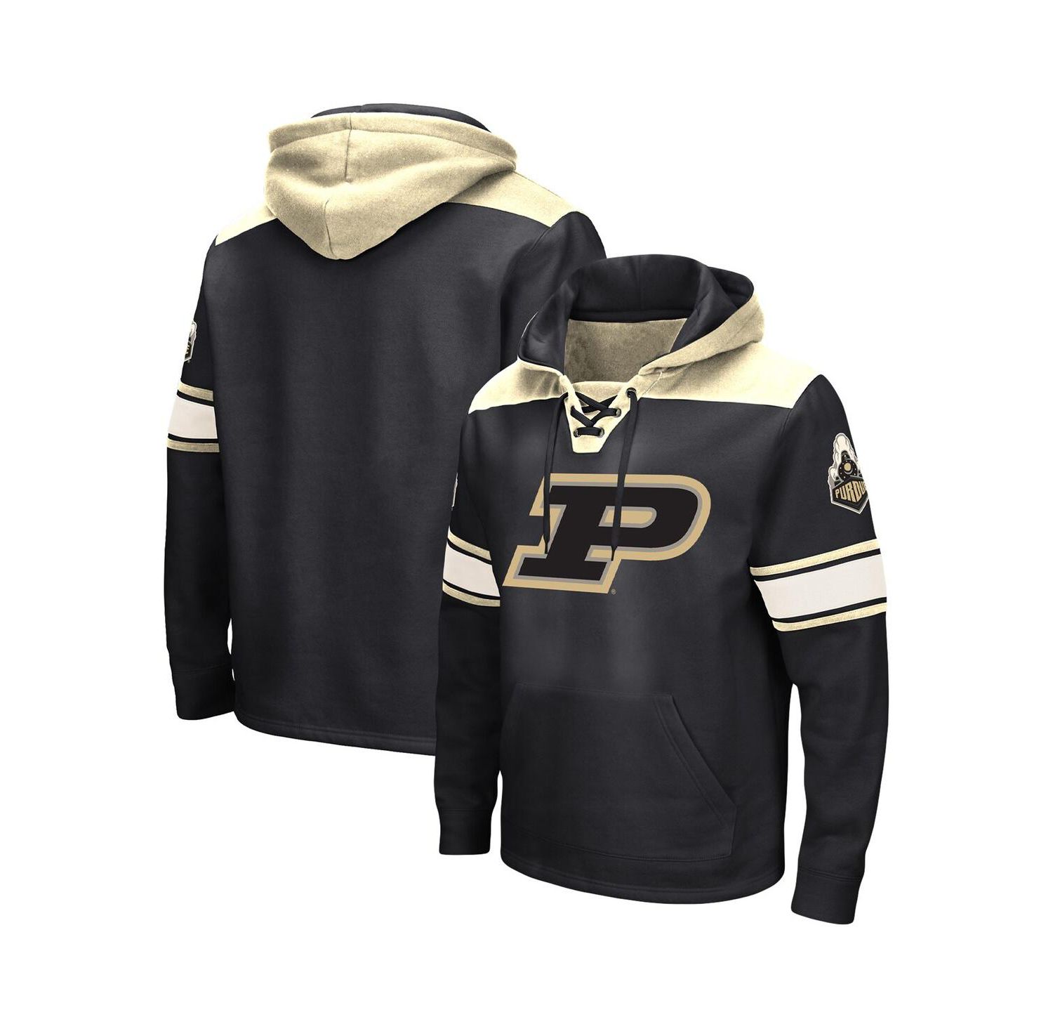 Men's Black Purdue Boilermakers Big and Tall Hockey Lace-Up Pullover Hoodie