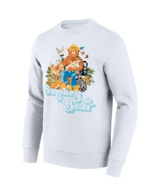 Men's White Smokey the Bear Retro Fade Pullover Sweatshirt