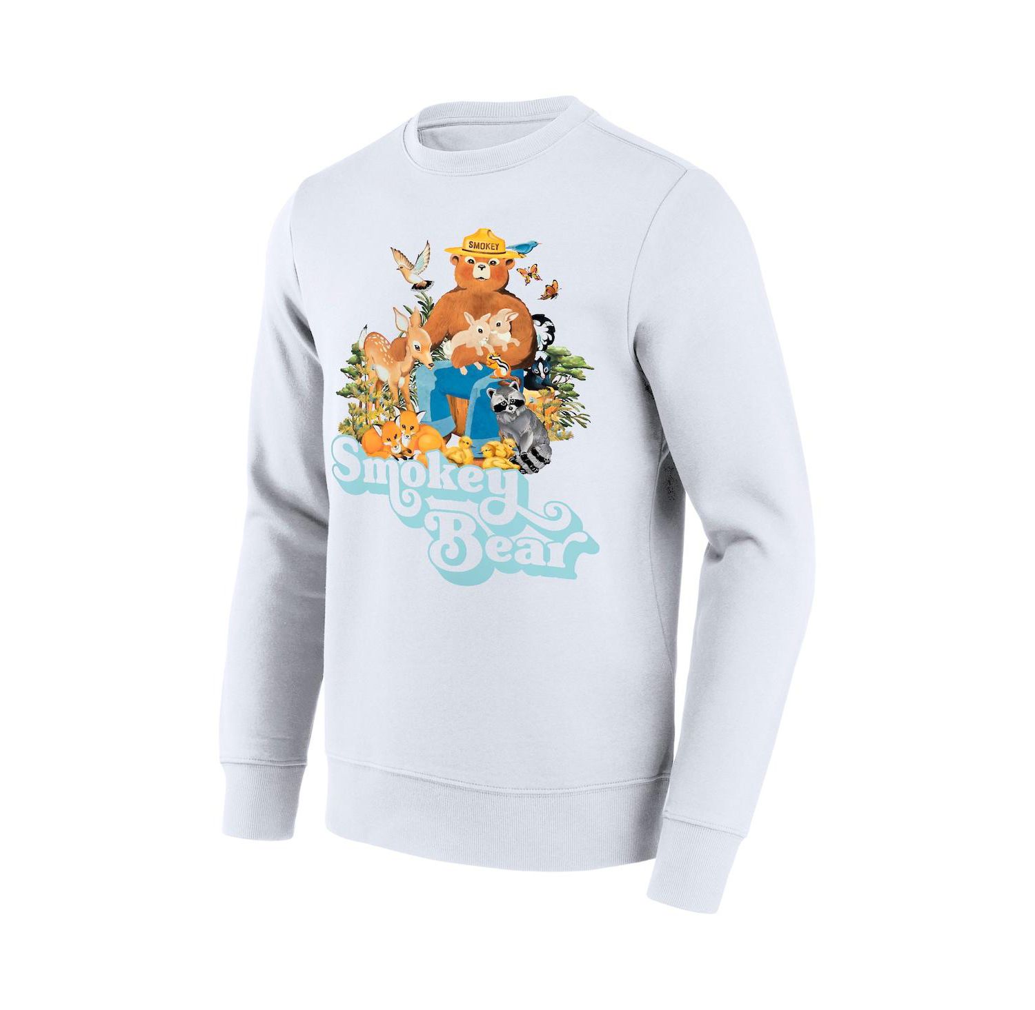 Men's White Smokey the Bear Retro Fade Pullover Sweatshirt