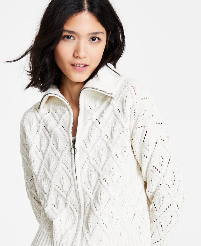 Crave Fame Juniors' CableKnit ZipUp Sweater Macy's