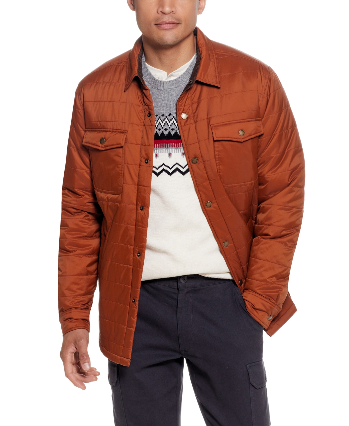 Weatherproof Vintage Men's Horizontal Quilted Shirt Jacket In Caramel Cafe