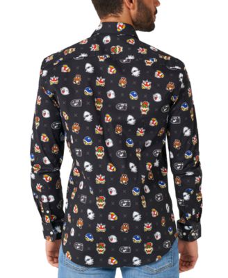 Men's Super Mario Bad Guys Shirt - Nintendo Outfit - Including 1 Button-Up Shirt - Black - Long sleeve