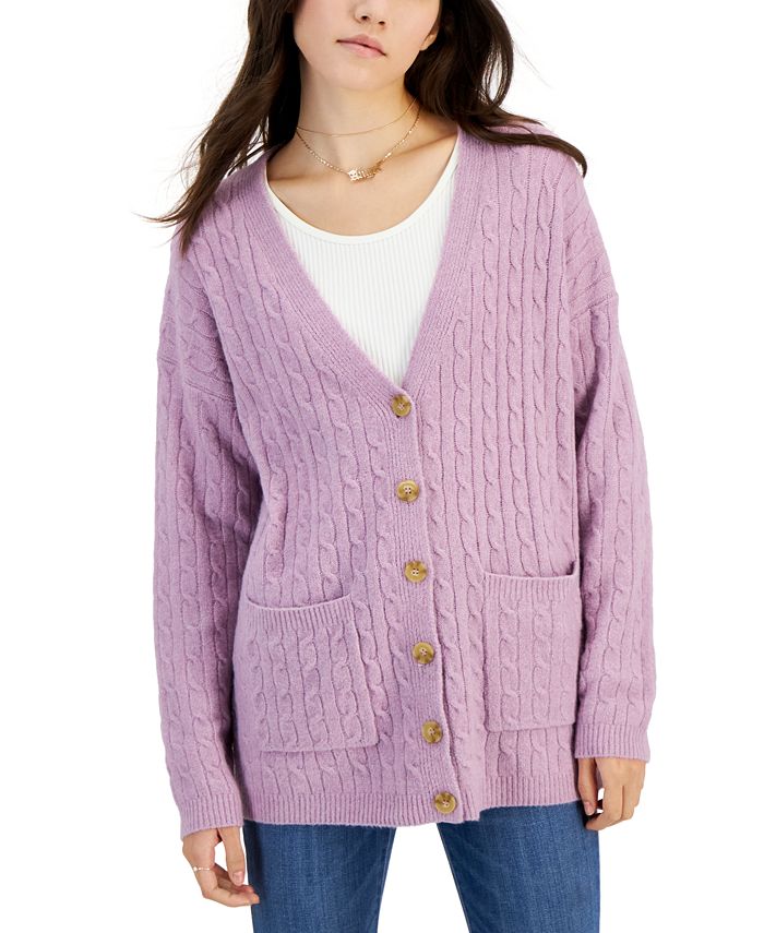 Hippie Rose Juniors\' Baby-Cable-Knit - Cardigan Macy\'s Button-Front
