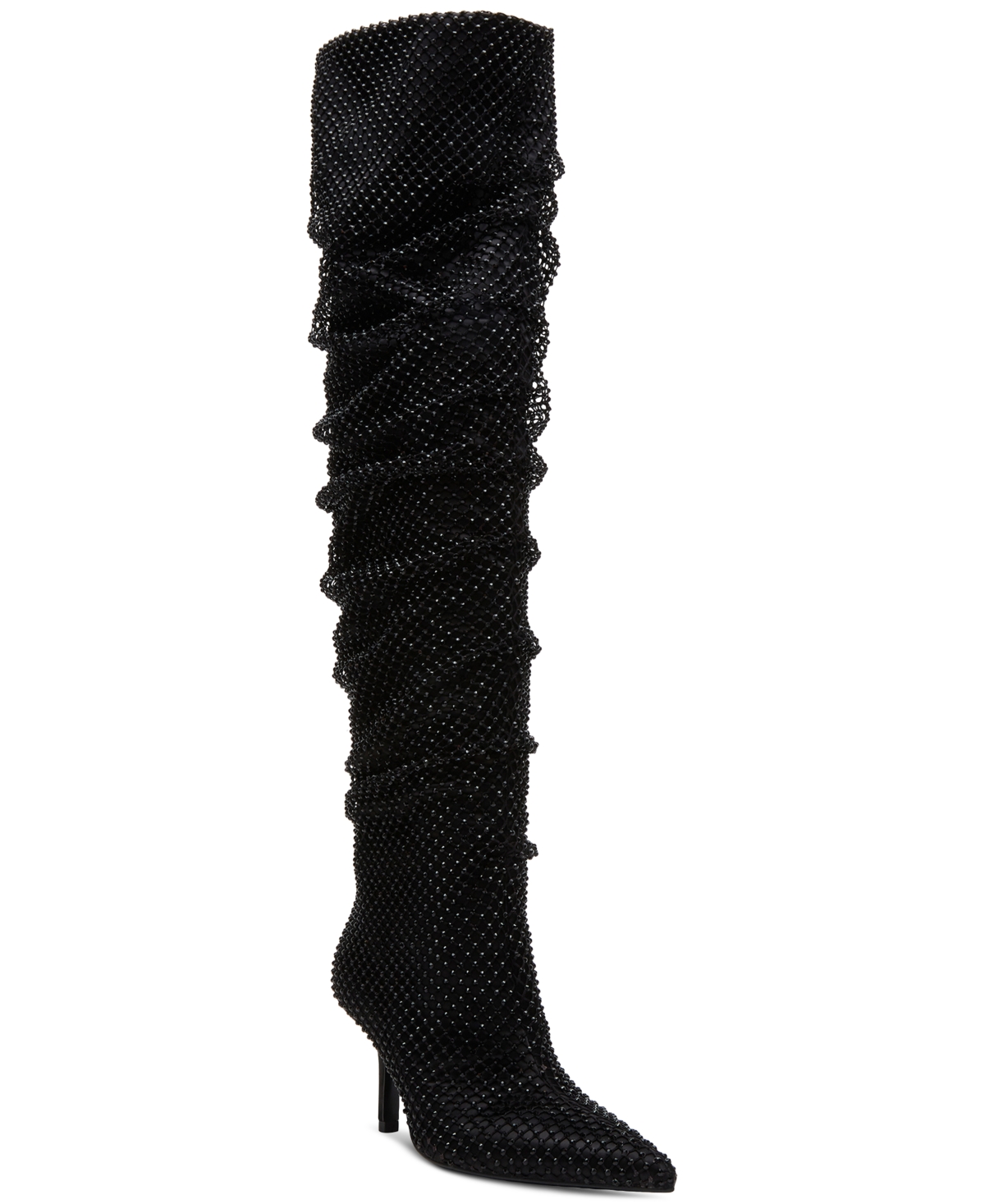 Sasha Fishnet Slouch Over-The-Knee Boots - Black