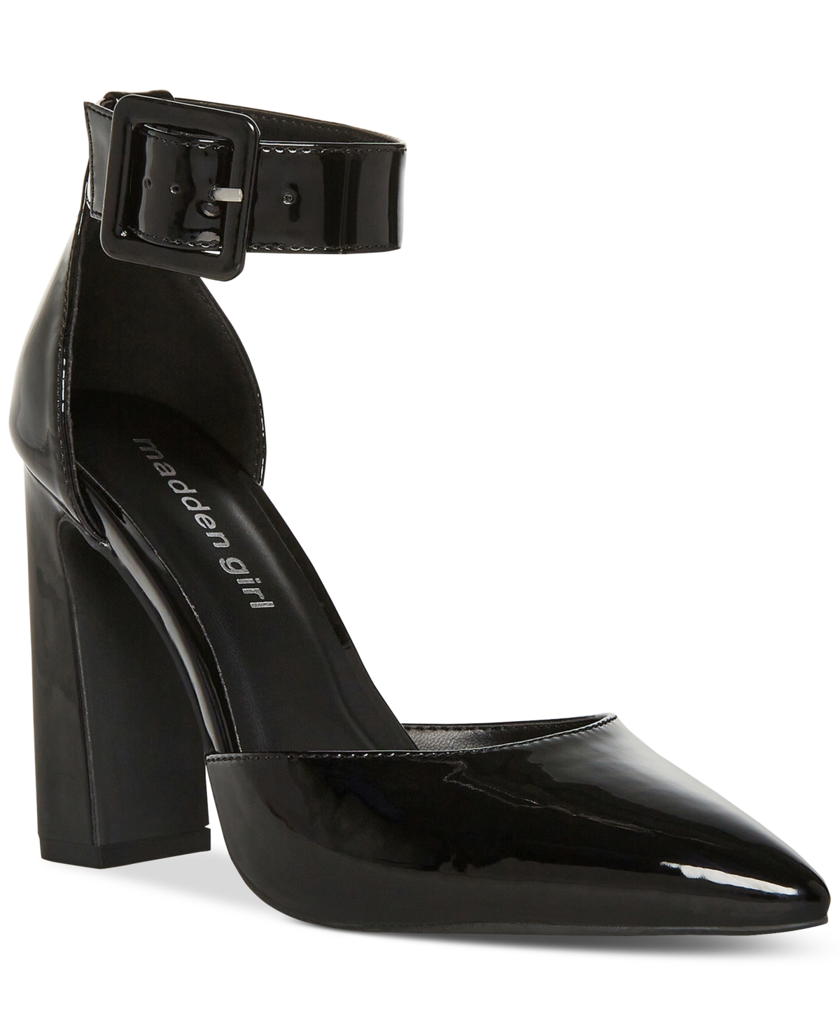 Madden Girl Slay Ankle-strap Pointed-toe Two-piece Pumps In Black Patent