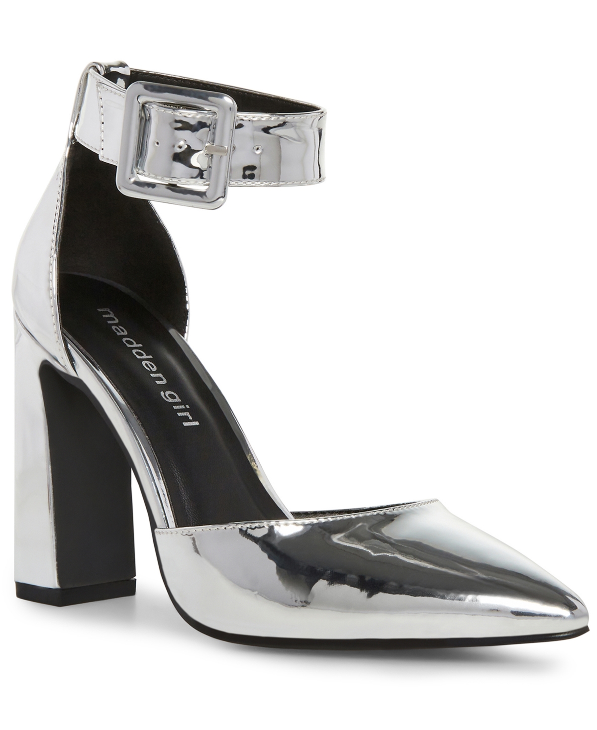 Madden Girl Slay Ankle-strap Pointed-toe Two-piece Pumps In Silver Mirror Metallic