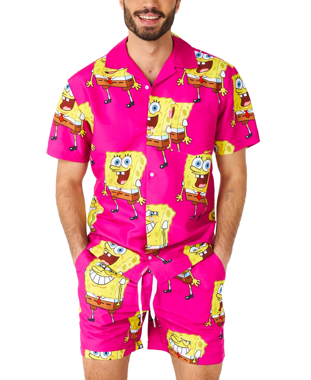 Men's Short-Sleeve SpongeBob Graphic Shirt & Shorts Set - Pink