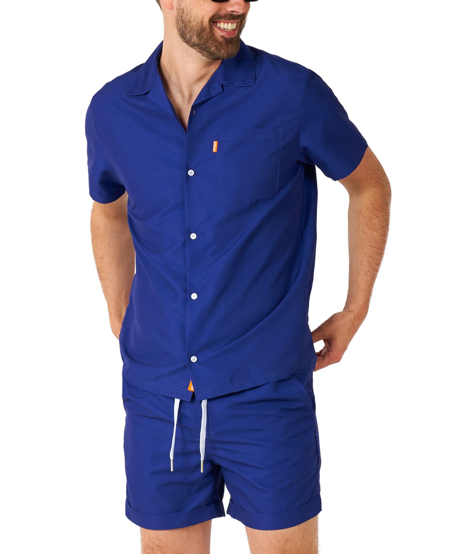 Men's Summer Set - 2 Piece Beach Wear set - Navy Blue - Matching Shirt and Shorts