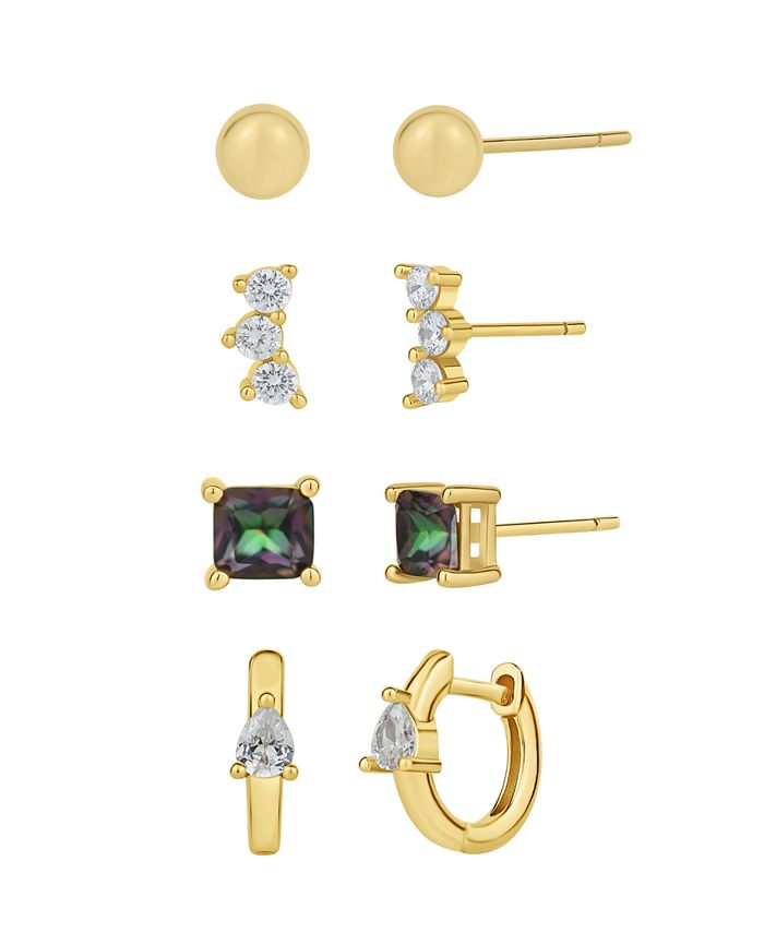 And Now This Cubic Zirconia 18K Gold Plated Four Pair Earring Set - Macy's