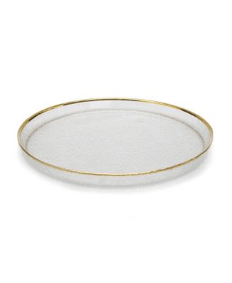 Pebbled Glass Salad Plates Raised Rim with Border, Set of 4