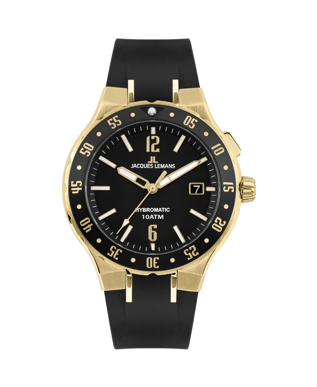 Men's Hybromatic Watch with Silicone Strap and Solid Stainless Steel Ip-Gold 1-2109 - Black
