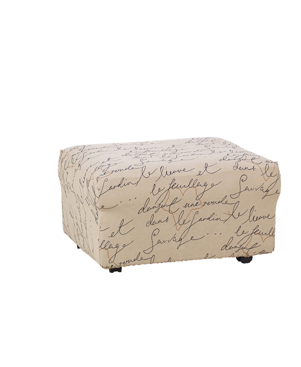 Waverly Stretch Pen Pal 1 Piece Ottoman Slipcover, 30" X 26" X 20" In Parchment