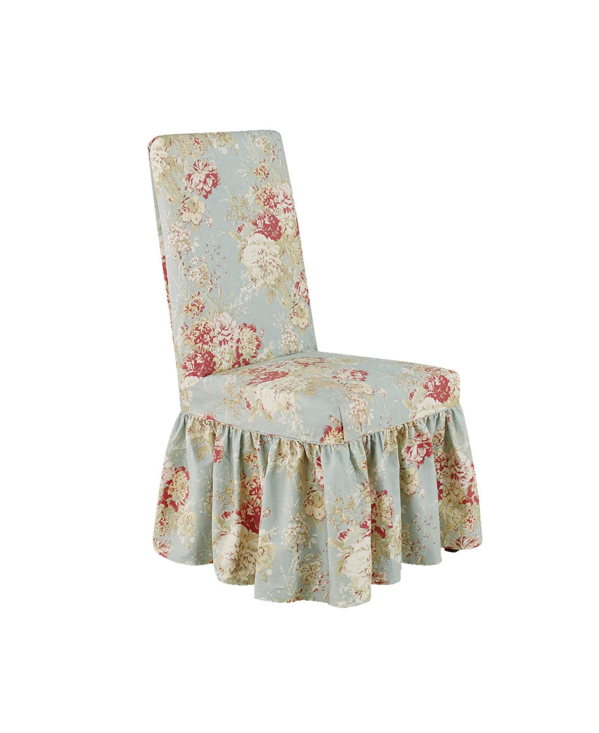 Waverly Ballad Bouquet Long Dining Chair Slipcover, 42" X 19" In Robin's Egg
