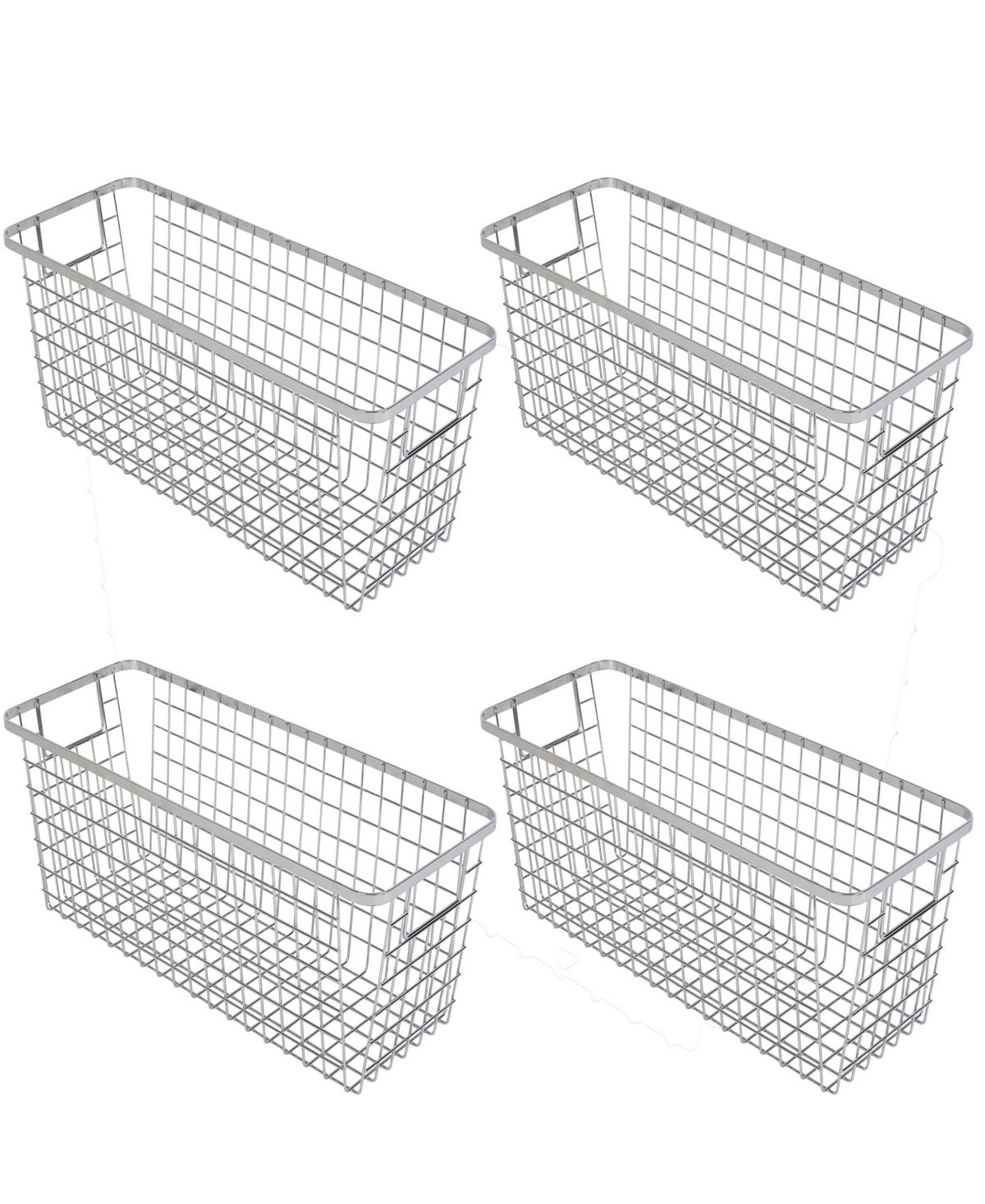 Nestable 6" x 16" x 6" Basket Organizer with Handles, Set of 4 - Chrome