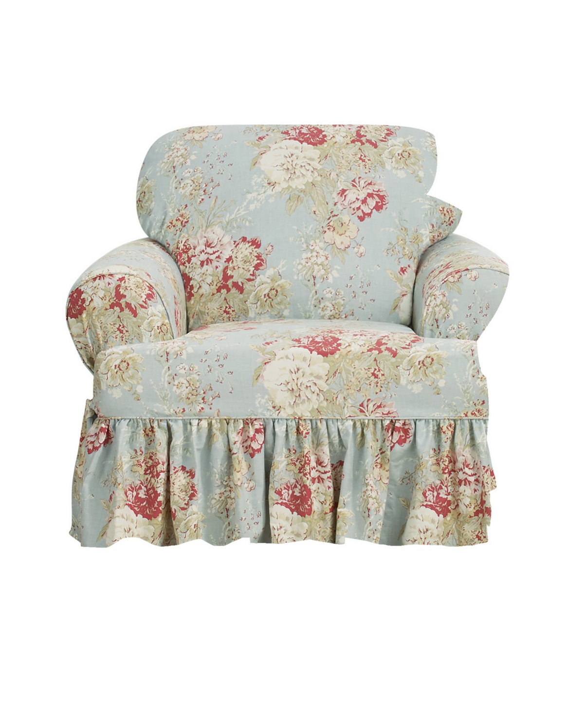 Waverly Ballad Bouquet T Cushion Chair Slipcover, 40" X 43" In Robin's Egg