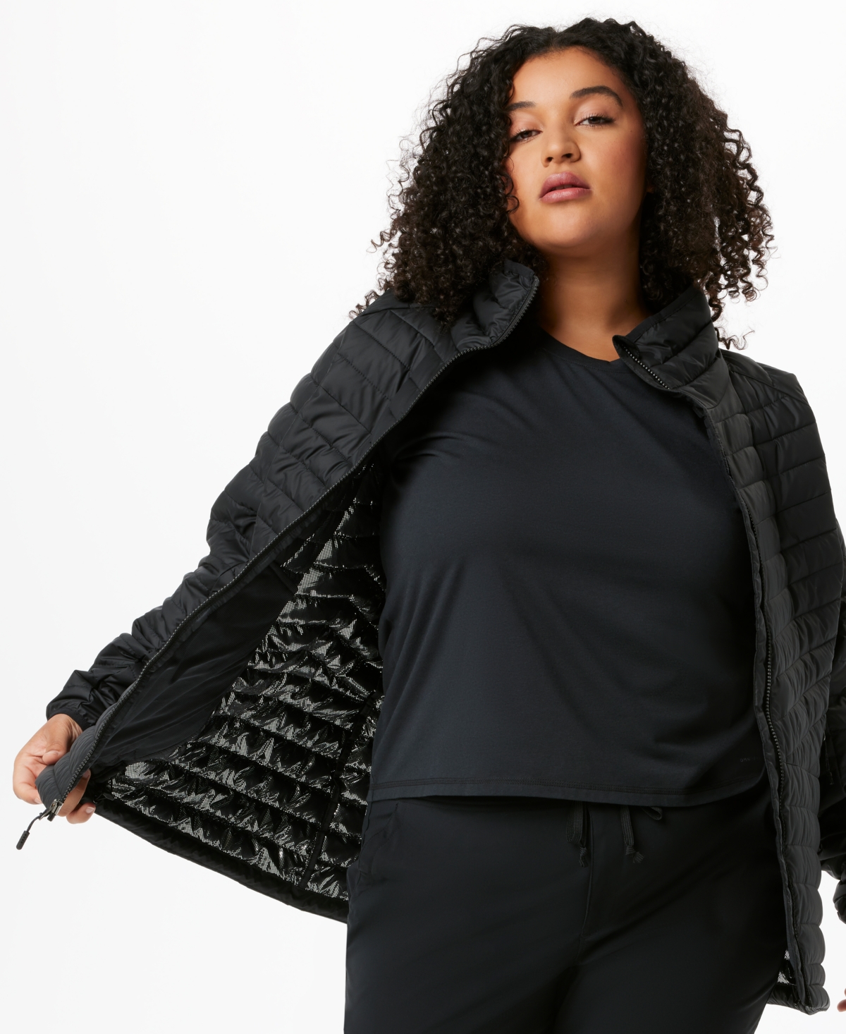 Columbia Plus Size Powder Lite Quilted Mock-neck Puffer Coat In Black