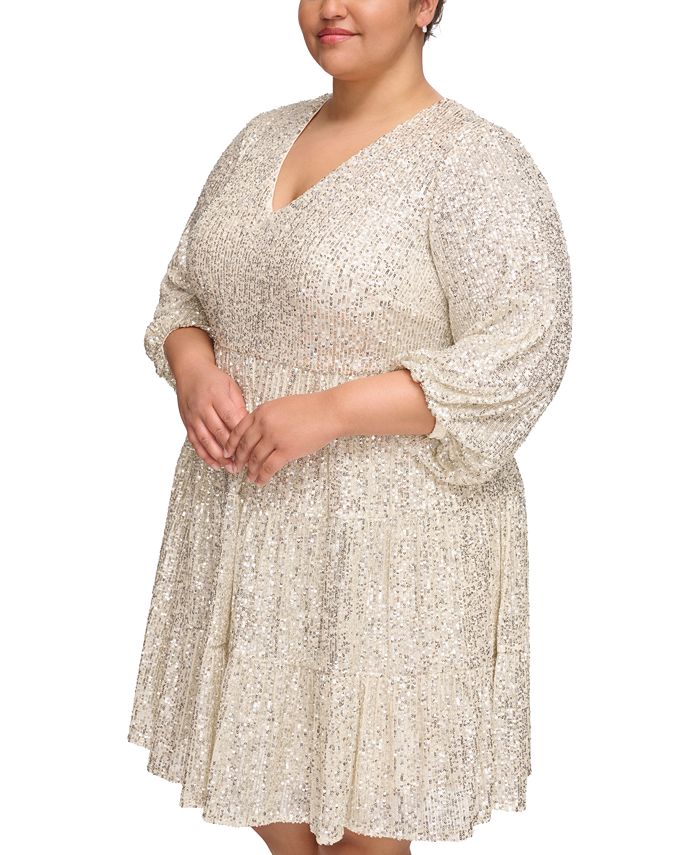 Eliza J Plus Size Sequined LongSleeve Tiered Dress Macy's