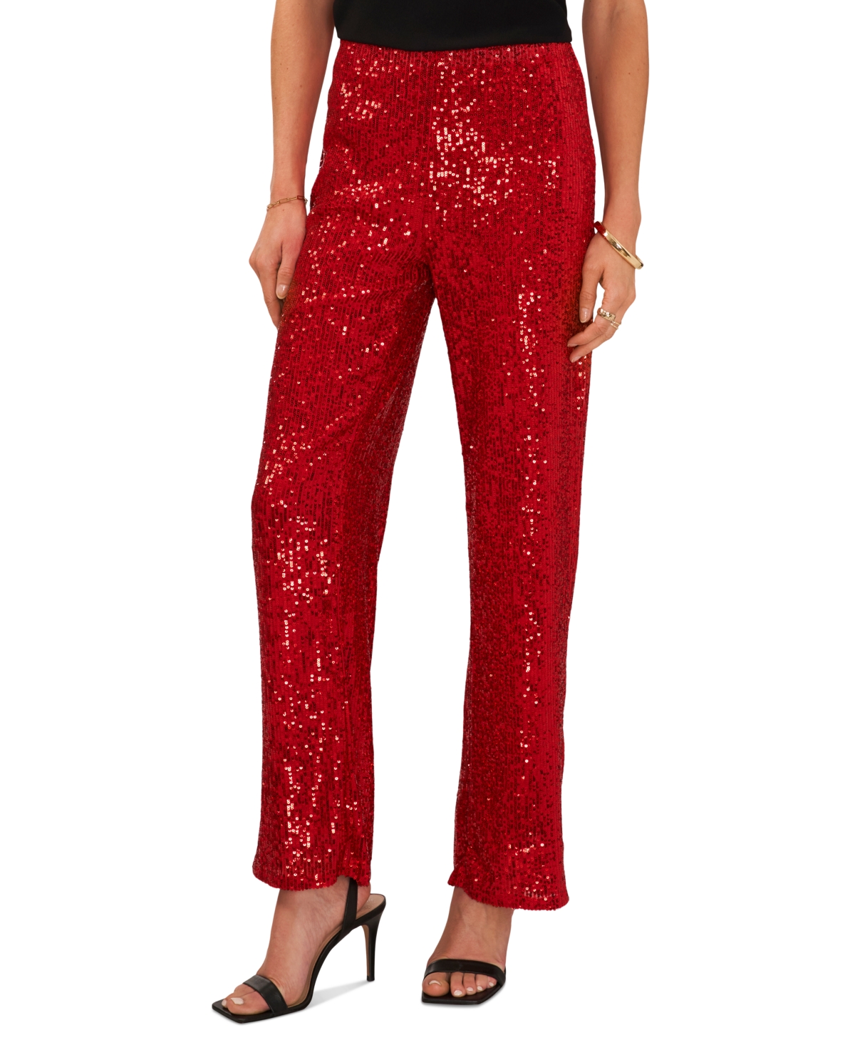 Vince Camuto Women's Pull-on Sequined Flared Pants In Ultra Red